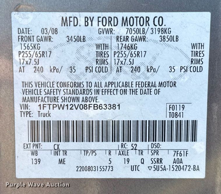 image for item DJ0916 2008 Ford F150 SuperCrew pickup truck