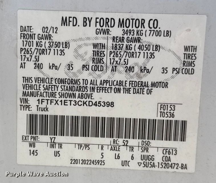 image for item DJ0919 2012 Ford F150 SuperCab pickup truck