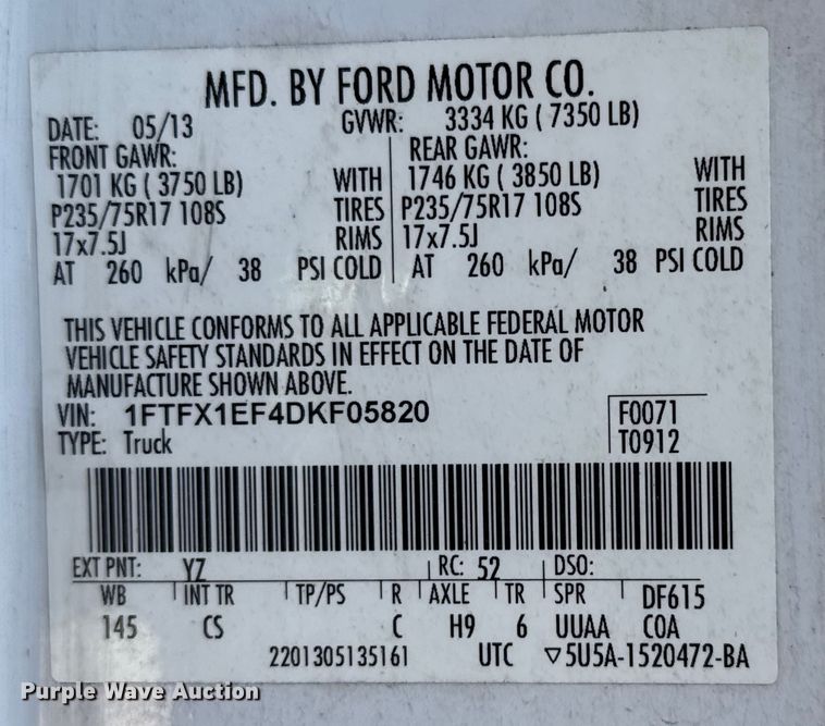 image for item DJ0920 2013 Ford F150 SuperCab pickup truck