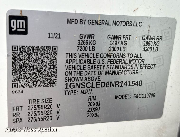 image for item DJ0923 2022 Chevrolet Tahoe SUV