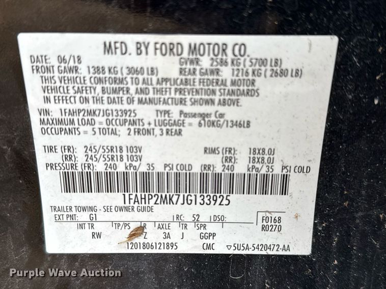 image for item DJ0925 2018 Ford Taurus Police Interceptor 