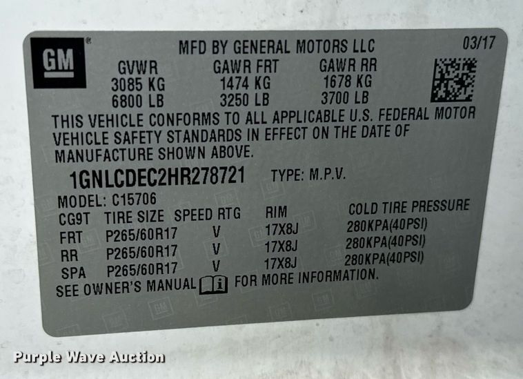 image for item DJ0927 2017 Chevrolet Tahoe Police SUV