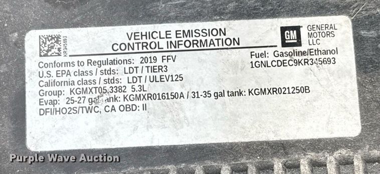 image for item DJ0929 2019 Chevrolet Tahoe Police SUV