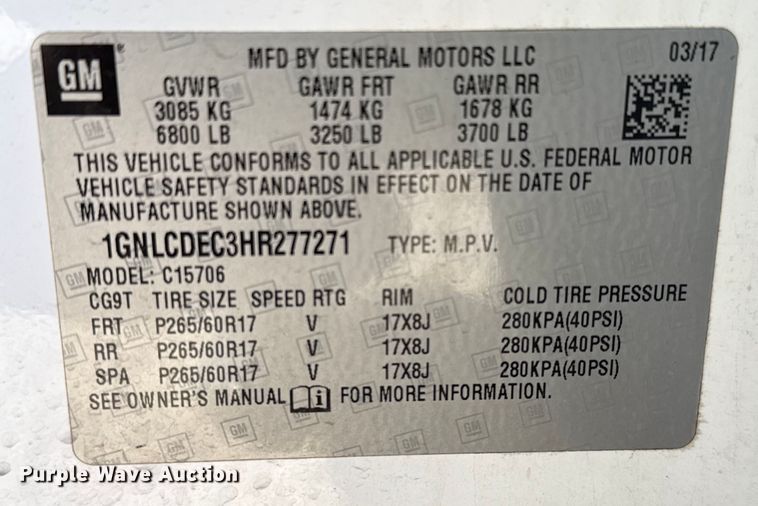 image for item DJ0934 2017 Chevrolet Tahoe Police SUV