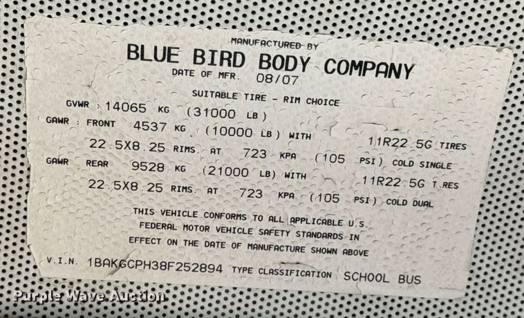 image for item DO0745 2008 Blue Bird Vision school bus