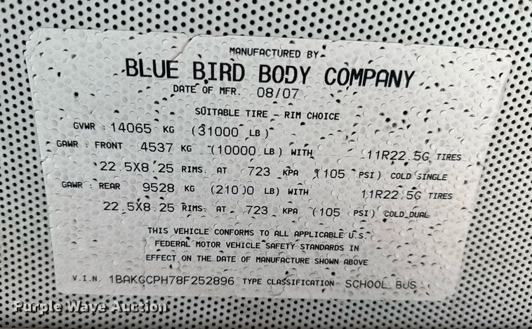 image for item DO0746 2008 Blue Bird Vision school bus