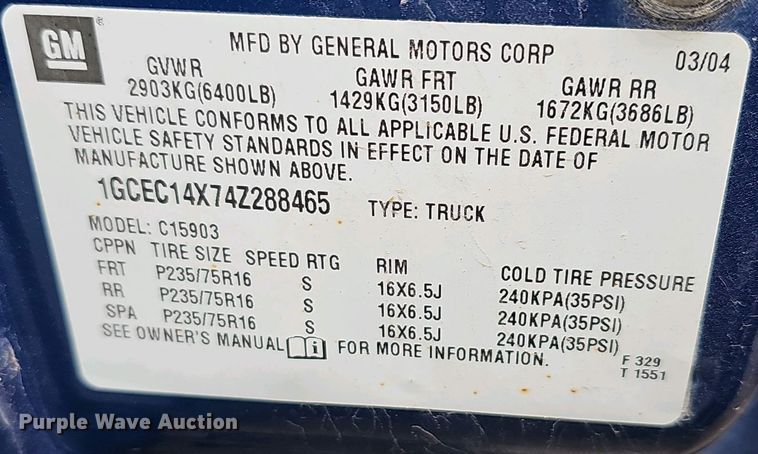 image for item DO7843 2004 Chevrolet Silverado 1500 pickup truck