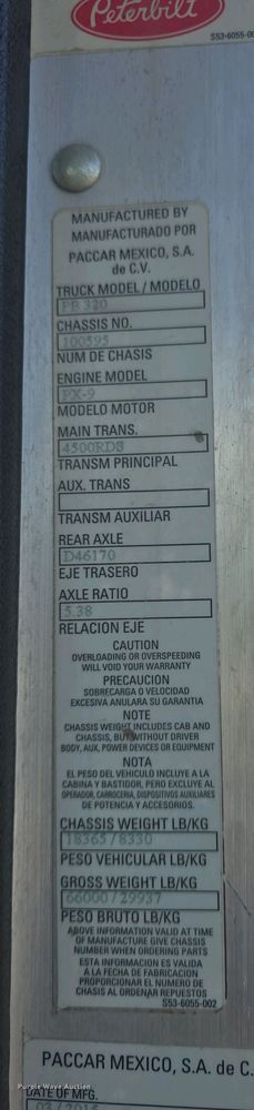 image for item DO7885 2016 Peterbilt 320 refuse truck