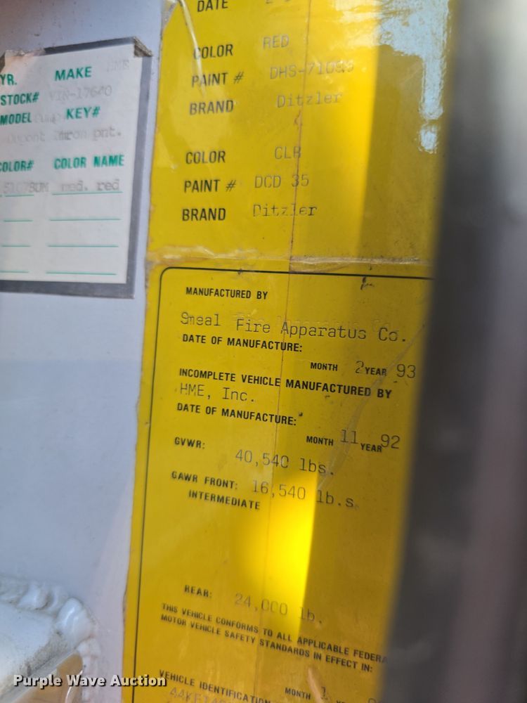 image for item DO7907 1993 HME pumper fire truck