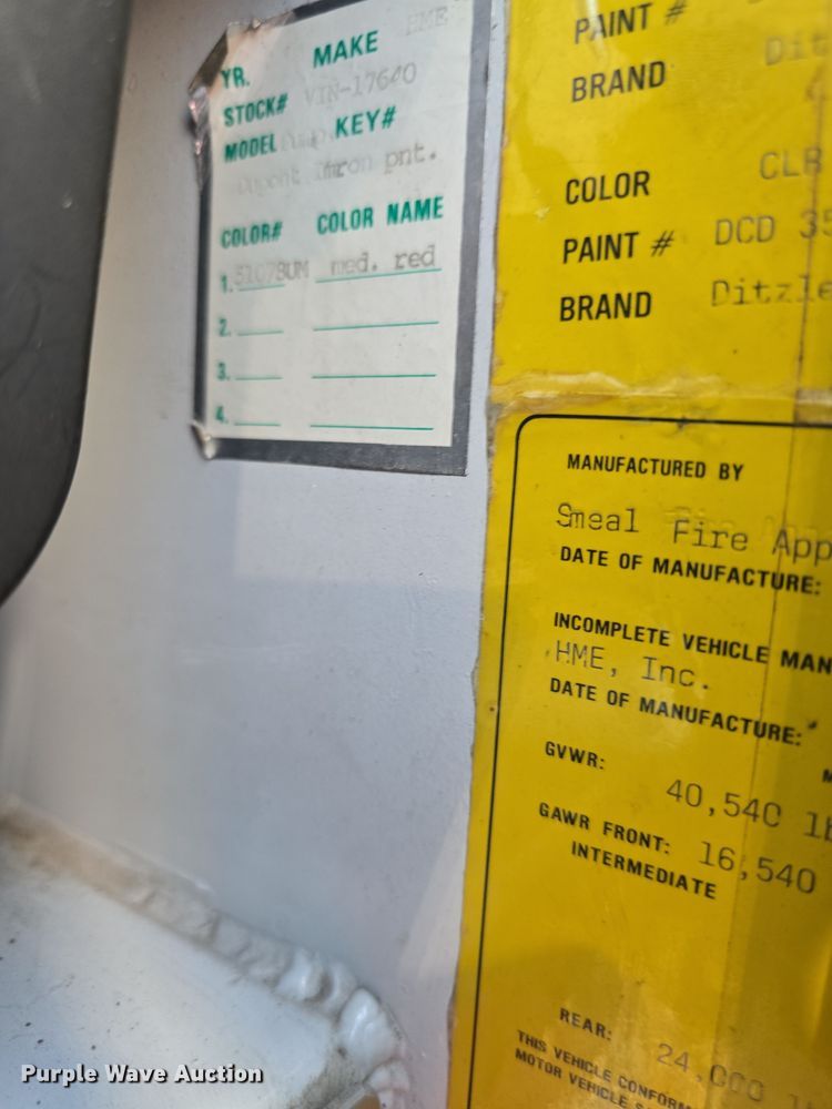 image for item DO7907 1993 HME pumper fire truck