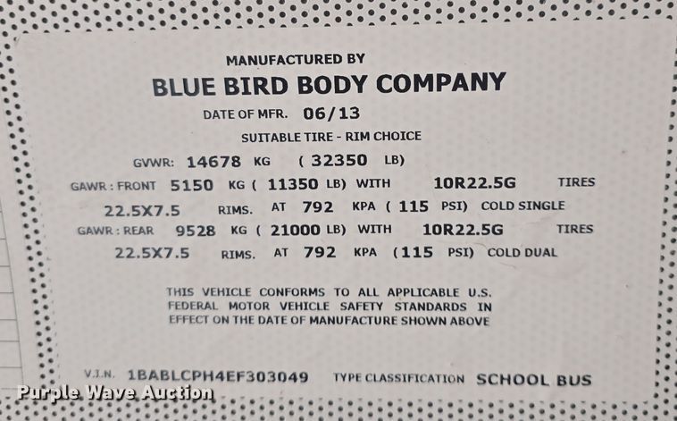 image for item DO7911 2014 Blue Bird school bus