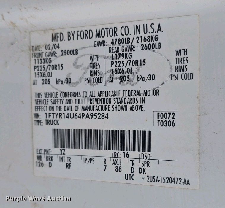 image for item DO7918 2004 Ford Ranger SuperCab pickup truck