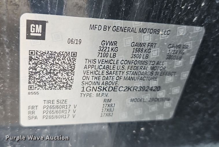 image for item DQ5341 2019 Chevrolet Tahoe Police SUV