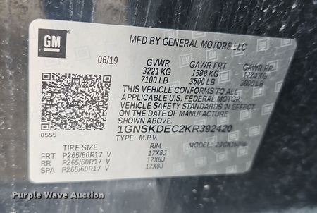 image for item DQ5341 2019 Chevrolet Tahoe Police SUV