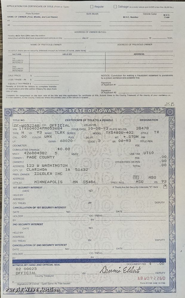 image for item DT6805 1993 Trail King TK54BDU-402 bottom dump trailer