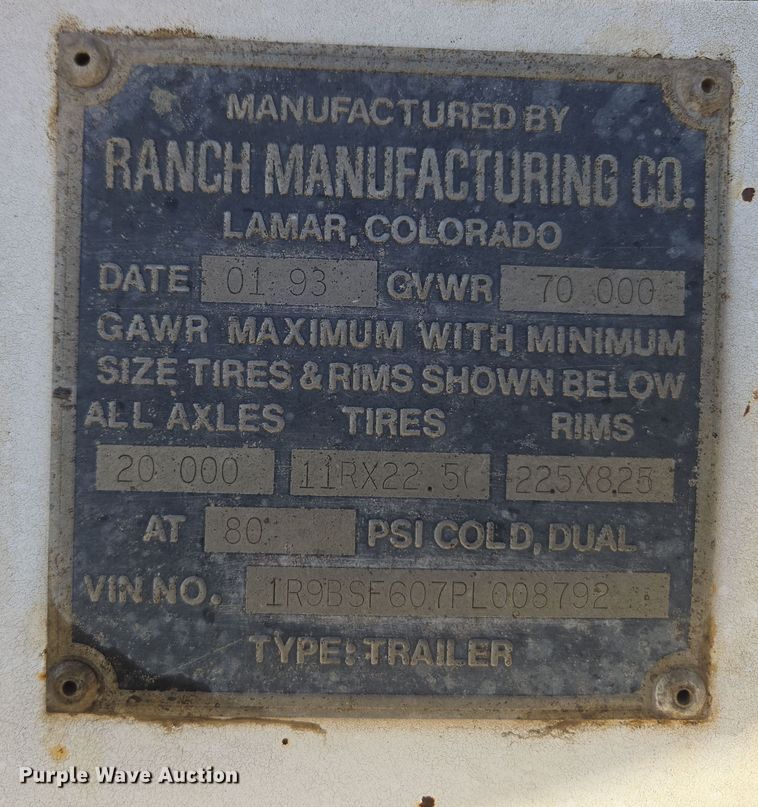 image for item DT7120 1993 Ranch bottom dump trailer