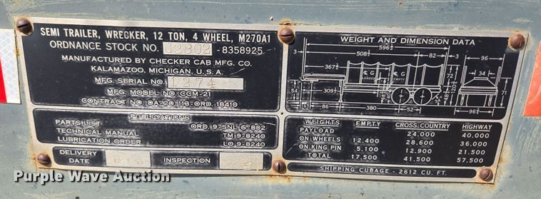 image for item DT7123 1955 Checker Cab M270A1 CCM21 drop deck equipment trailer