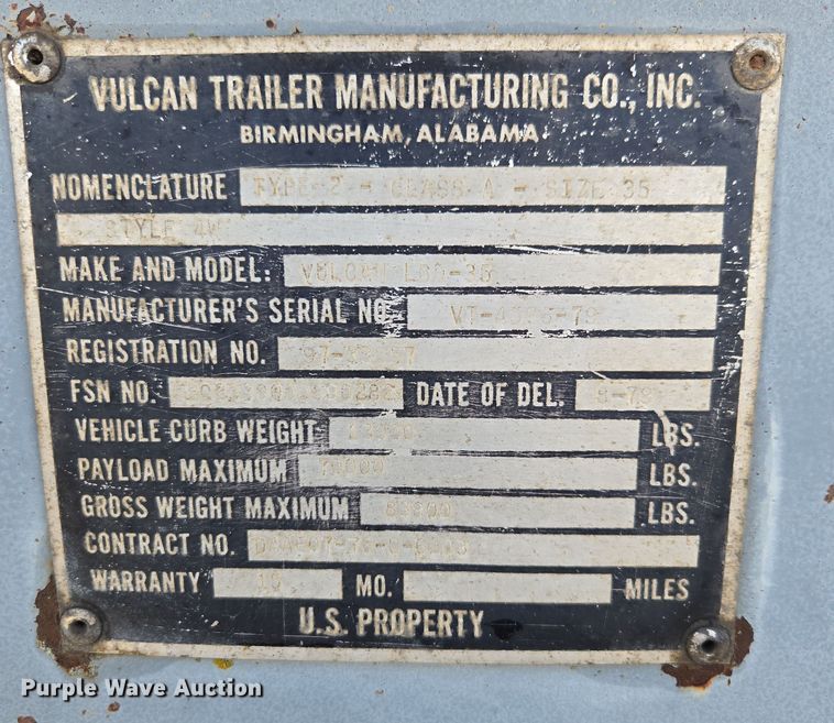 image for item DT7124 1979 Vulcan LBD-35 lowboy equipment trailer