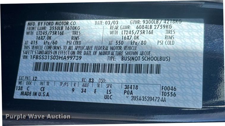 image for item DT7161 2003 Ford E350 van