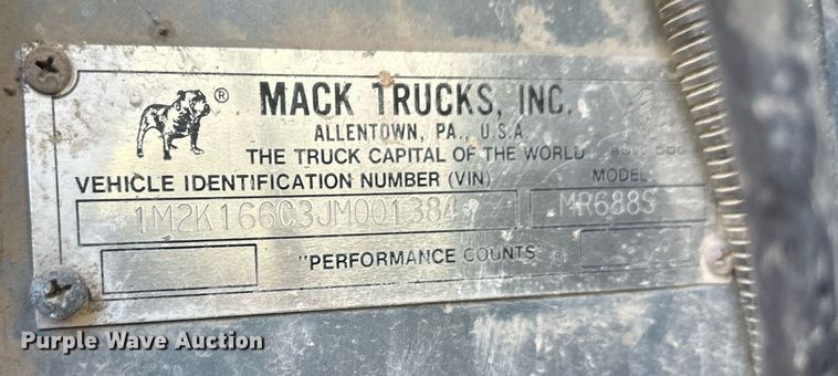 image for item DT7163 1988 Mack MR688S dump truck