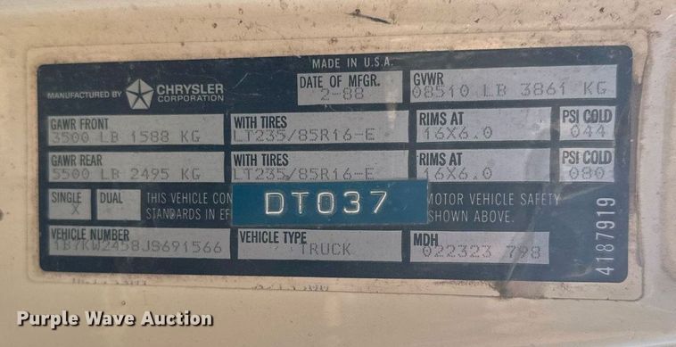 image for item DT7169 1988 Dodge Ram 250 pickup truck