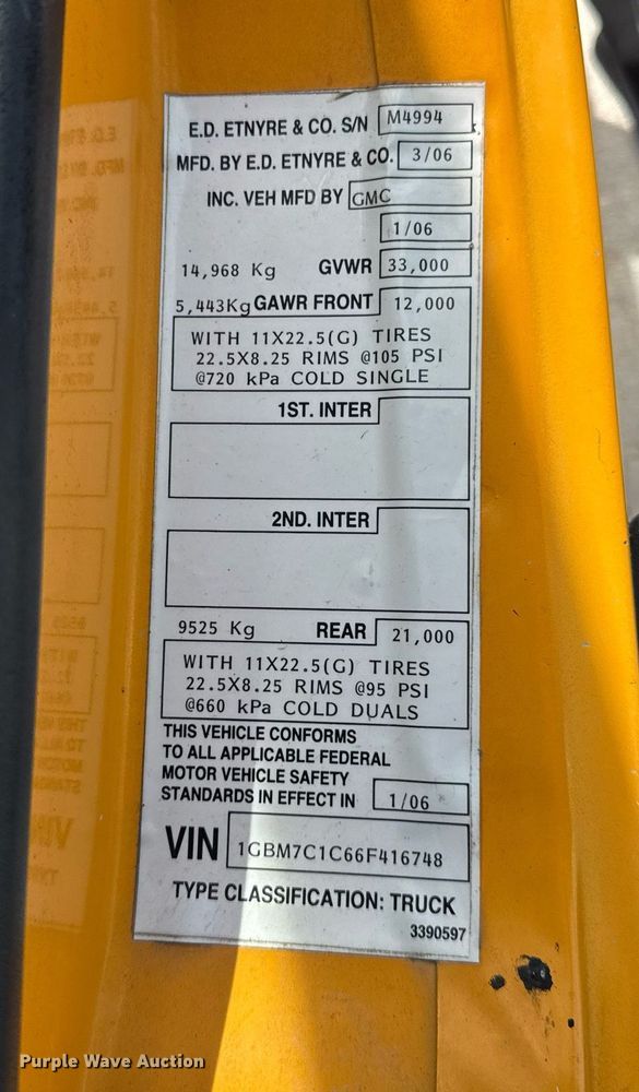 image for item DU3469 2006 Chevrolet C7500 oil distributor truck