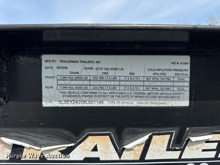 image for item DU3472 2009 Trailer man TBD8024N50 drop deck trailer