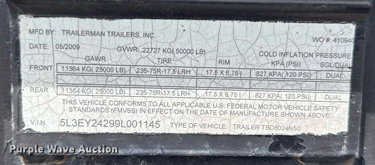 image for item DU3474 2009 Trailerman TBD8024N50 drop deck trailer