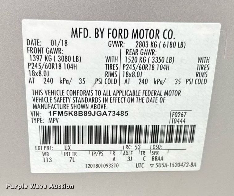 image for item DU3475 2018 Ford Explorer SUV