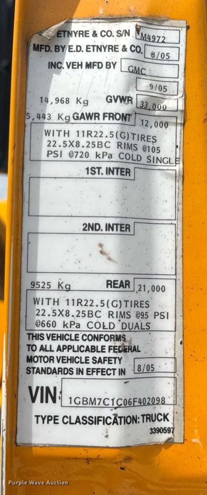 image for item DU3476 2006 Chevrolet C7500 oil distributor truck