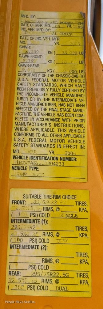 image for item DU3478 2006 International Workstar 7500 dump truck