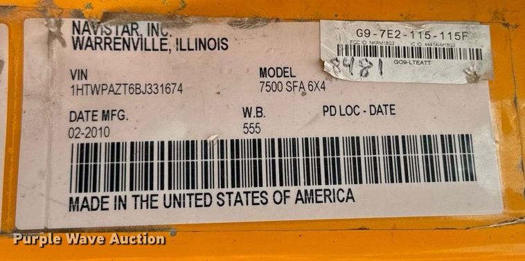 image for item DU3479 2011 International Workstar 7500 dump truck