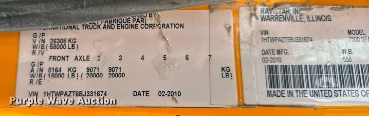 image for item DU3479 2011 International Workstar 7500 dump truck