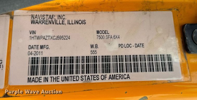 image for item DU3482 2012 International WorkStar 7500 dump truck