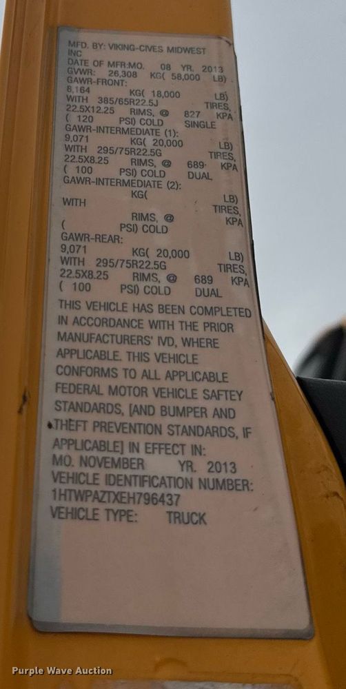 image for item DU3483 2014 International WorkStar 7500 dump truck