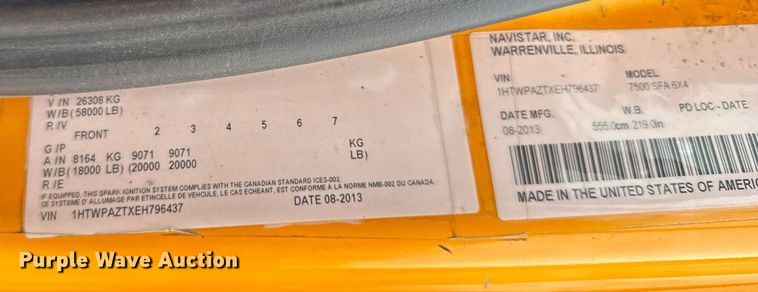 image for item DU3483 2014 International WorkStar 7500 dump truck