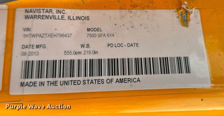 image for item DU3483 2014 International WorkStar 7500 dump truck