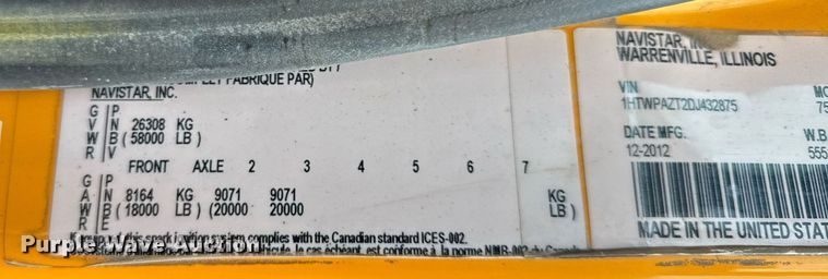 image for item DU3484 2013 International WorkStar 7500 dump truck