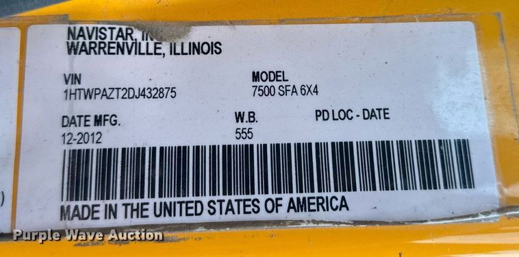 image for item DU3484 2013 International WorkStar 7500 dump truck