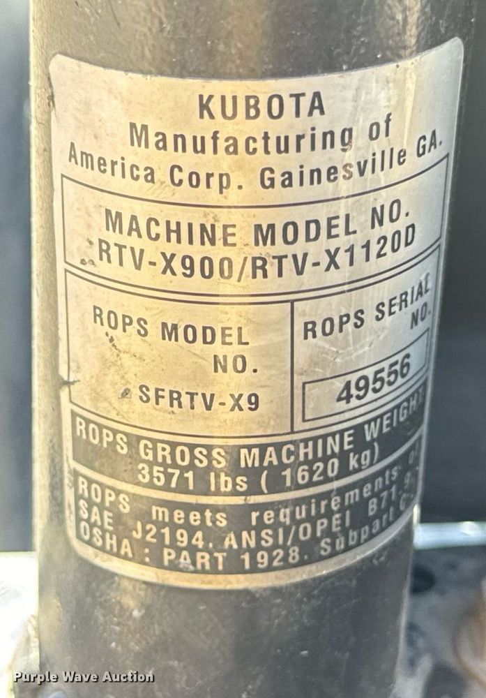 image for item DV1907 2017 Kubota RTV 1120D utility vehicle