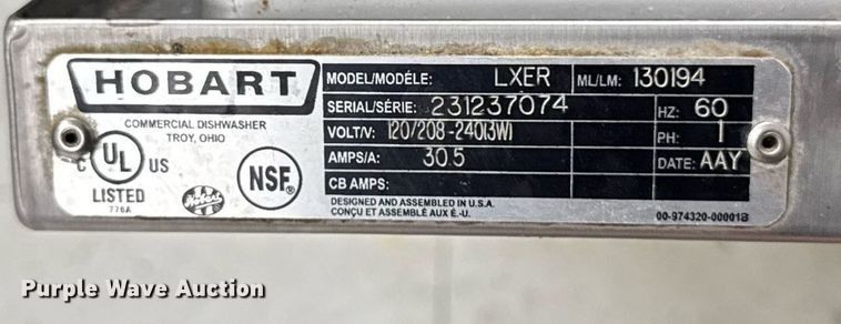 image for item DV2504 Hobart LXER dish washer