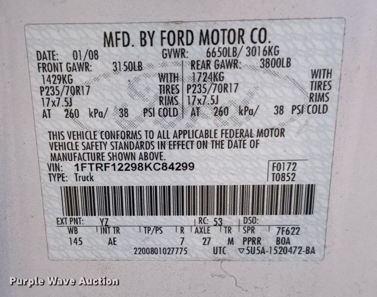image for item EG6193 2008 Ford F150 XL pickup truck