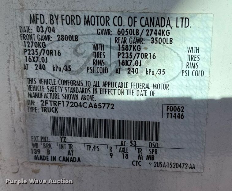 image for item EG6194 2004 Ford F150 XL pickup truck