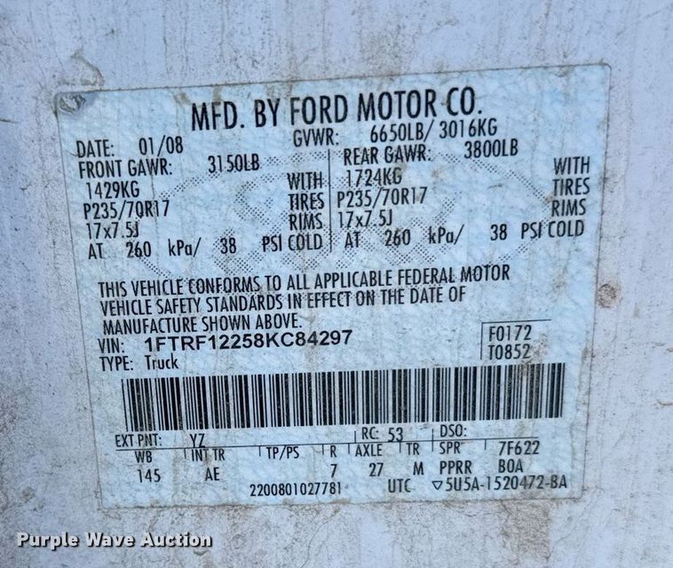 image for item EG6195 2008 Ford F150 XL pickup truck