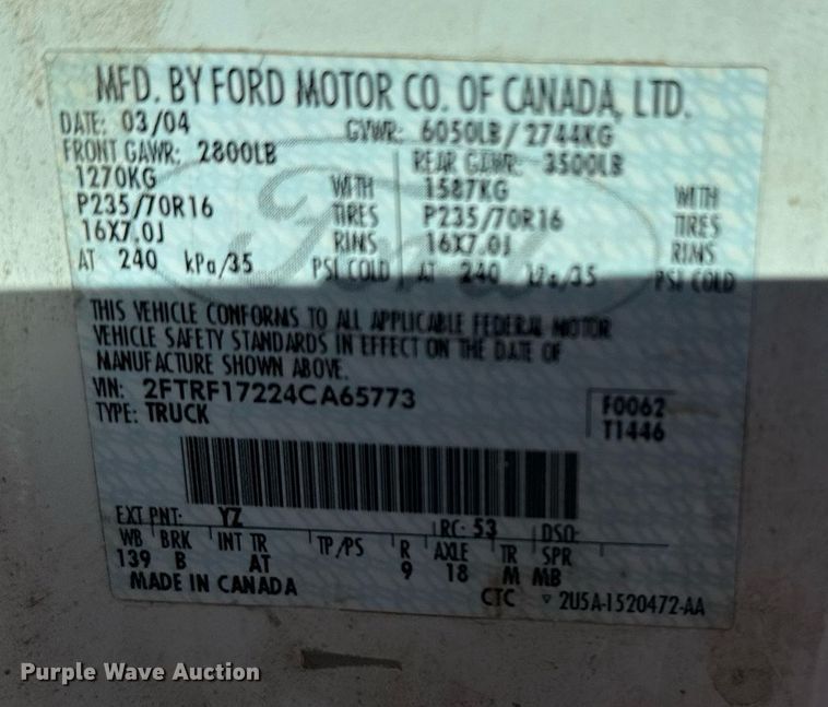 image for item EG6197 2004 Ford F150 XL pickup truck