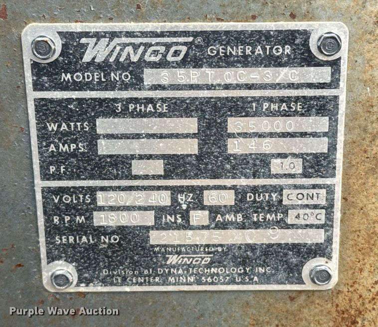 image for item EG6293 Winco 35PT0G-3/C generator