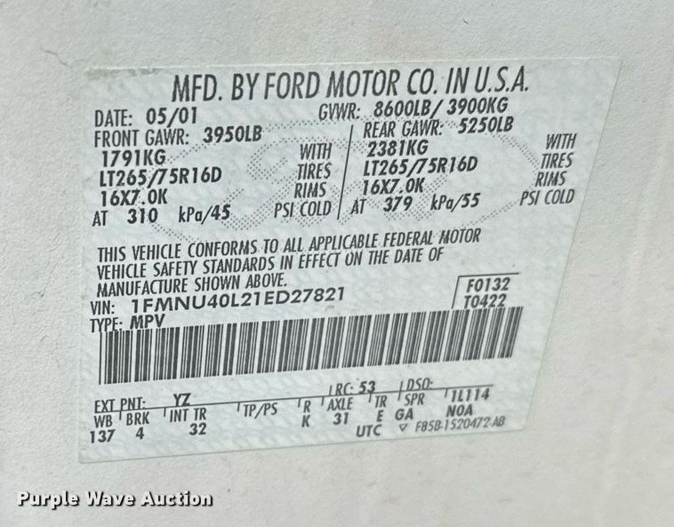 image for item EG6375 2001 Ford Excursion XLT SUV