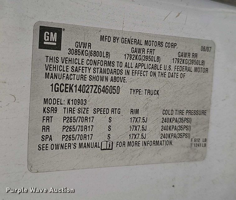 image for item EH8870 2007 Chevrolet Silverado 1500 pickup truck