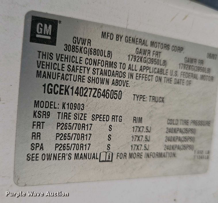 image for item EH8870 2007 Chevrolet Silverado 1500 pickup truck