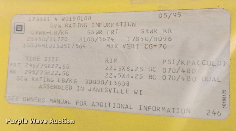 image for item EI8960 1995 GMC TopKick C6 dump truck